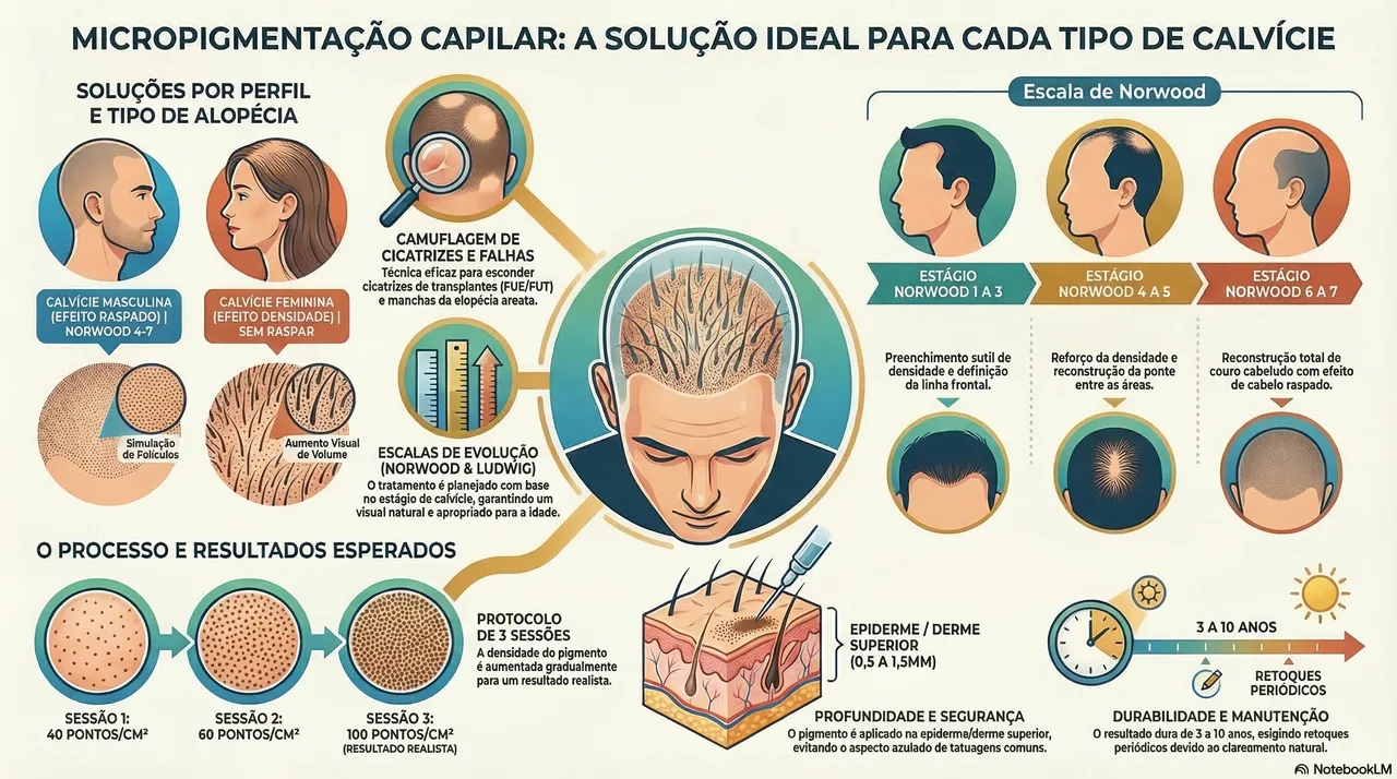 Infográfico: Guia de Micropigmentação por Tipo de Calvície