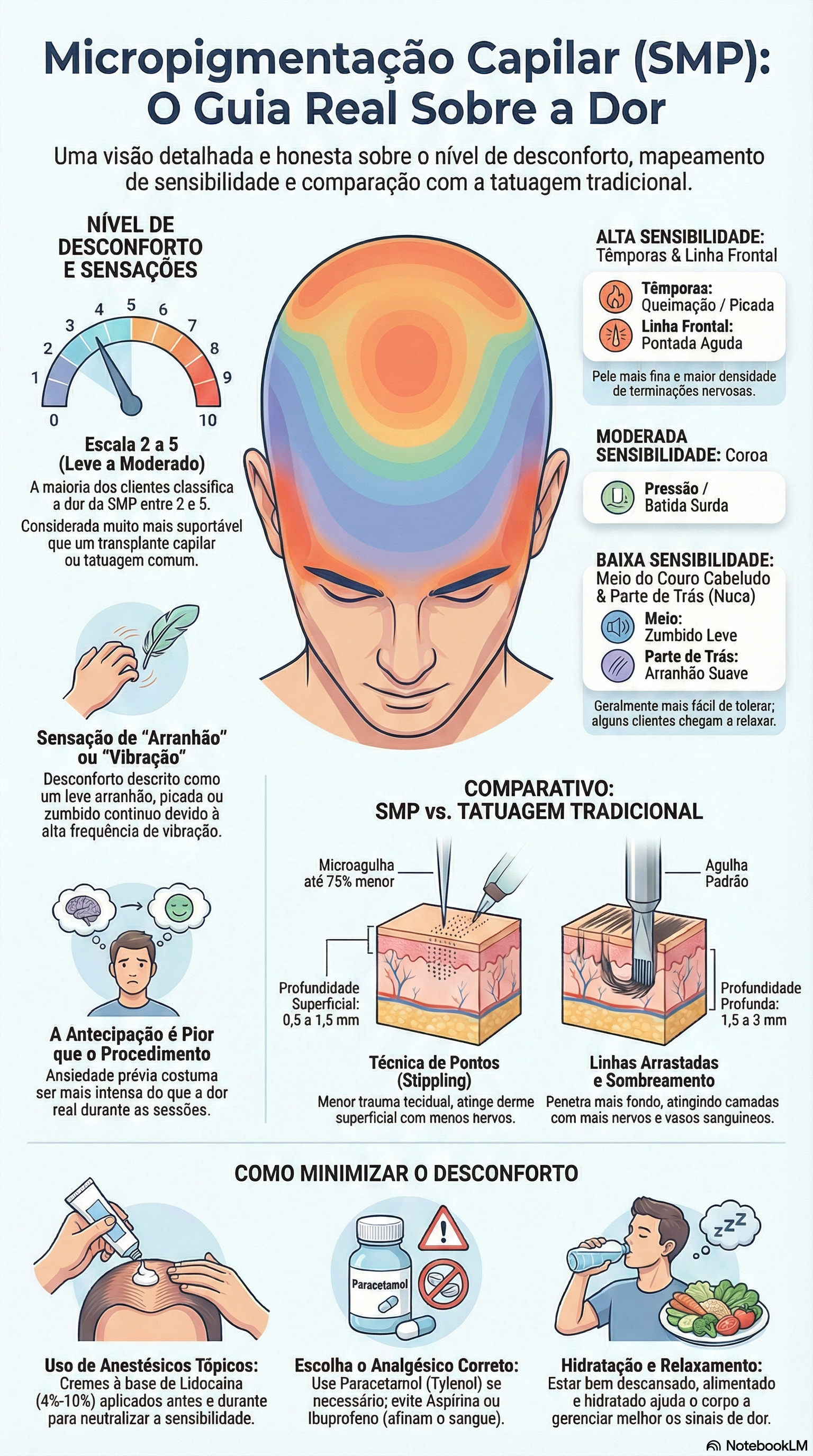 Infográfico: Mapa de Dor do Couro Cabeludo na Micropigmentação Capilar