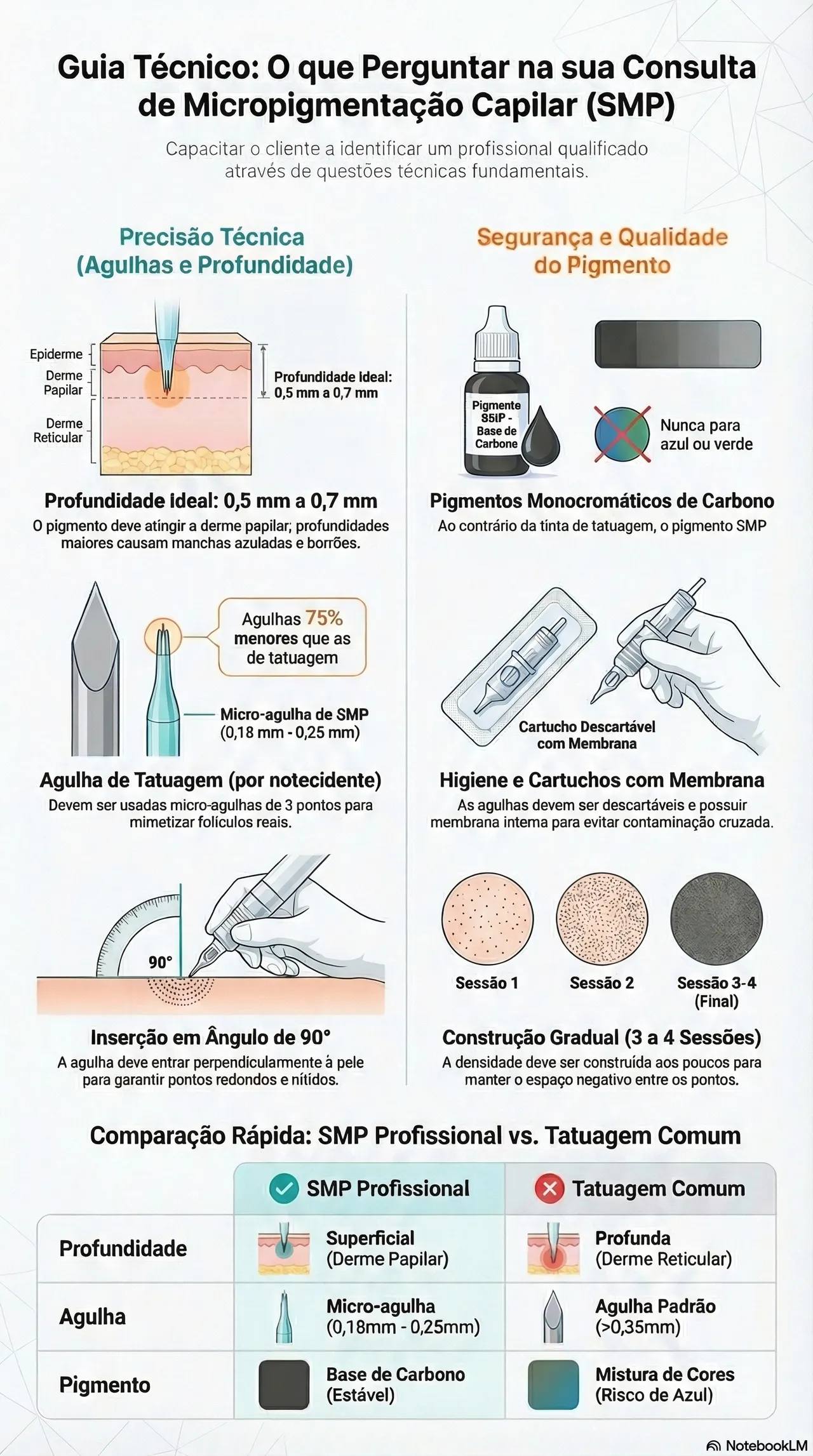 Infográfico com 10 perguntas técnicas para consulta de micropigmentação capilar SMP